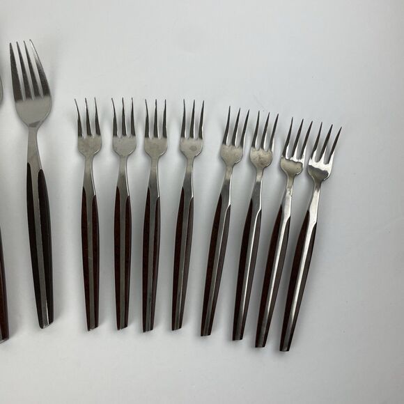 VTG ELDAN Stainless Flatware Spoons Forks Silverware Black Japan MCM 18 Piece - Picture 4 of 16